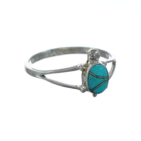 Authentic Sterling Silver Turtle Turquoise Ring Size 8-3/4 JX129646